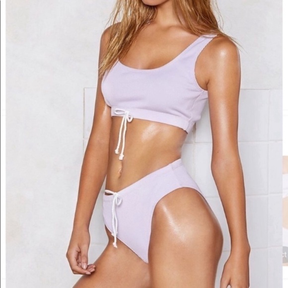 Nasty Gal Two Piece Lavender Ribbed Swim Suit - Picture 1 of 11